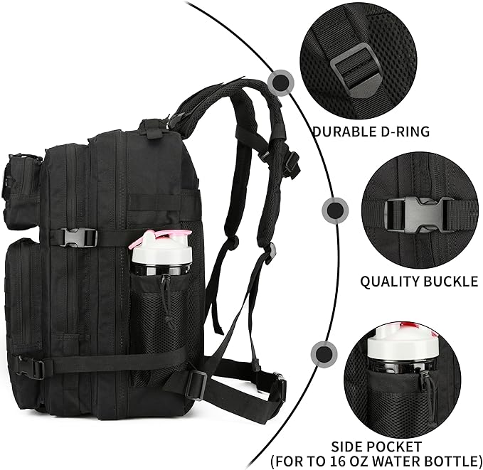 45L Tactical Assault Backpack 3 day assault pack with Molle Waterproof backpack Rucksack for Tactical Backpacks (Black-2)