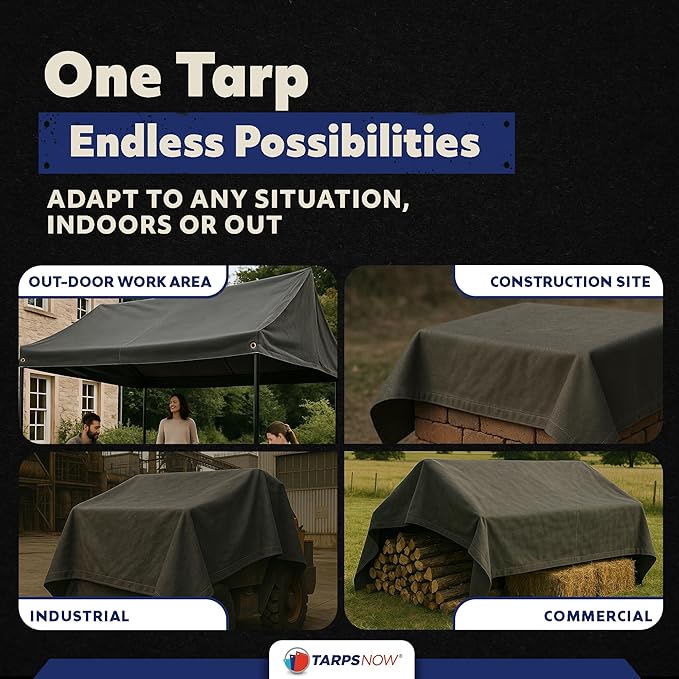 TarpsNow® Fire Retardant Tarp - 10' x 12' - 18 MIL Heavy Duty Canvas Tarp - Flame & Tear Resistant w/Brass Grommets - Best for Safety, Outdoors, Camping, Boating, Welding, Woodpile, House, Fire Pit