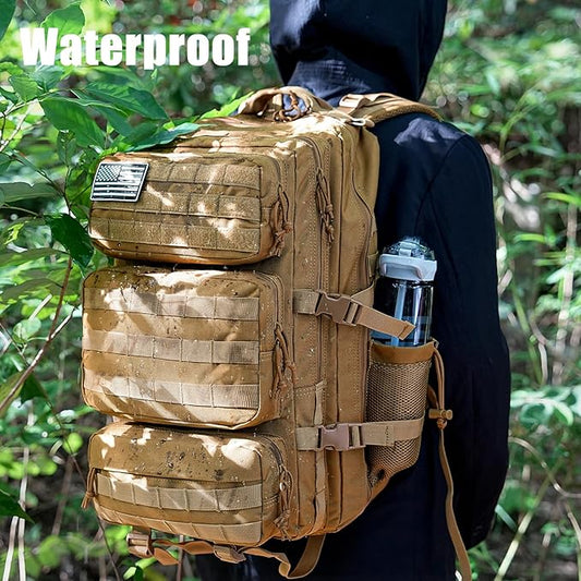Military Tactical Backpack 50L Large Day Backpack for Men Molle Army 3 Days Assault Pack Bug Out Bag Water Resistant and Heavy Duty Hiking Treeking Rucksack - Brown