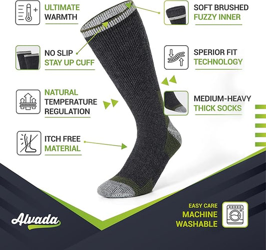 Alvada Merino Wool Hiking Socks Thermal Warm Crew Winter Boot Sock For Men & Women 3 Pairs