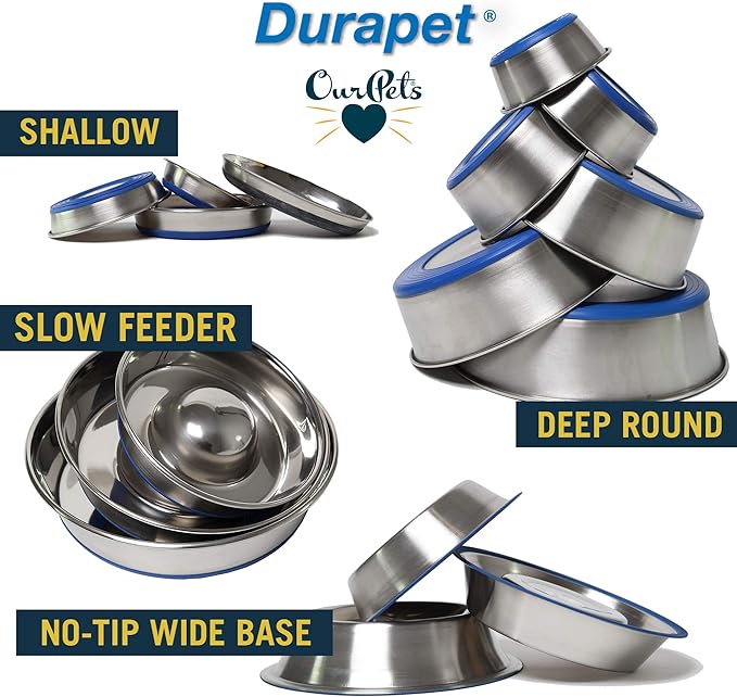 OurPet's DuraPet Premium Dishwasher Safe Stainless Steel Dog Bowl for Food or Water [Multiple Sizes for Small to Large Dogs] in Traditional or Wide Base Design - 2.25 Cup