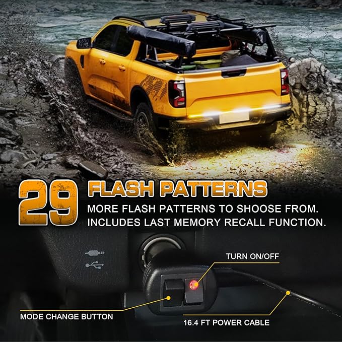 XRIDONSEN 48 inch Truck Tailgate Strobe Lights Strip Rear Window Lights 288 LED Tail Emergency Light Bar Amber White Flashing Warning Hazard Safety for Plow Trucks Construction Vehicles Pickup Trailer