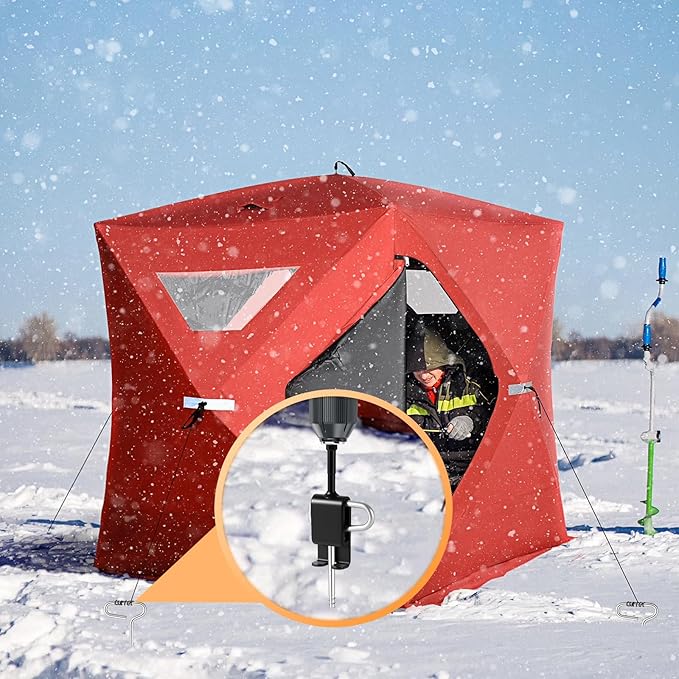 Ice Anchor Drill Adapter Kit, 13Pcs Ice Fishing Anchors Tool for Shelter Tent Shanty, with Reducing Sleeve, Bungee Cord Balls & Carry Bag for Easy Setup