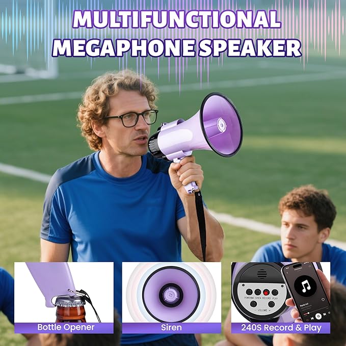 30 Watt Power Portable Megaphone Bullhorn Speaker Voice, Siren/Alarm and 240S Recording with Volume Control and Strap