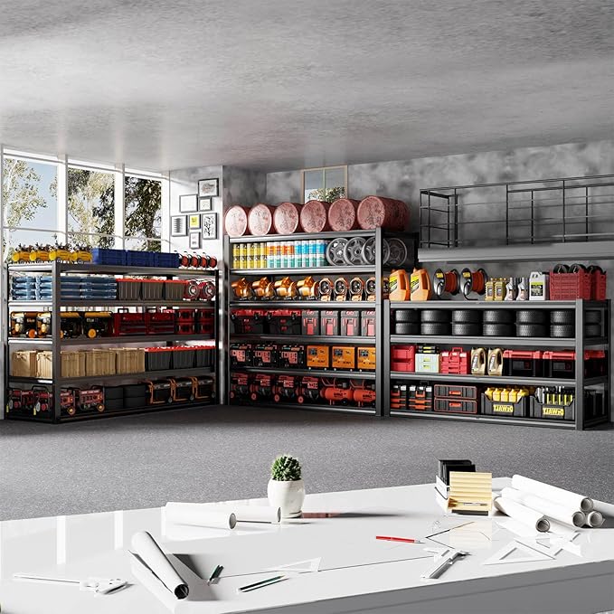 36" D Storage Shelves, 68" W Garage Shelving Heavy Duty Metal Adjustable Garage Shelves, Shelving Units Industrial Shelving for Warehouse, 68" W x 36" D x 68" H,Black