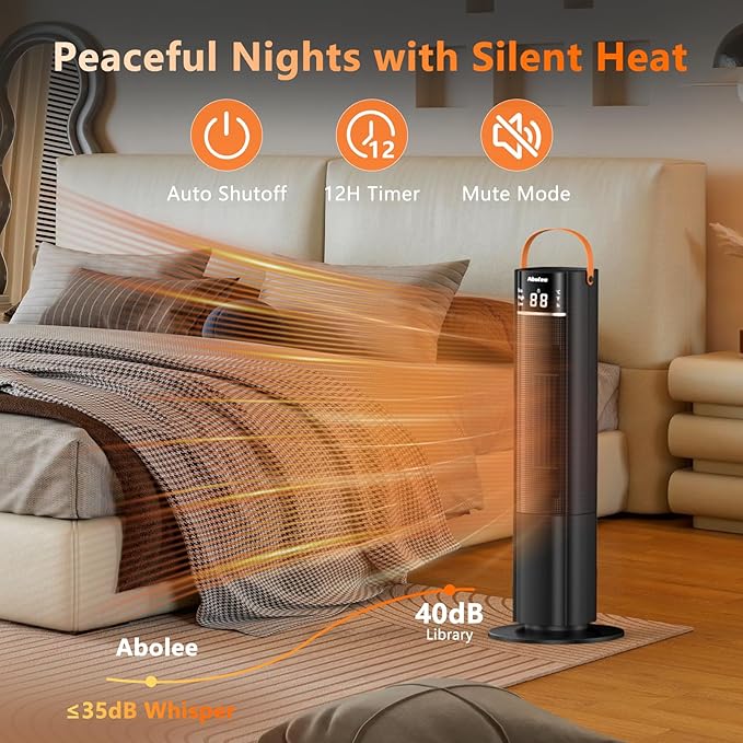Space Heaters Indoor Use, 26" 12ft/s Electric Heater with Remote, 1500W Electric Heaters with 75°Oscillation, 1-12H Timer, PTC Electric Heater for Large Room, Bedroom Home Office