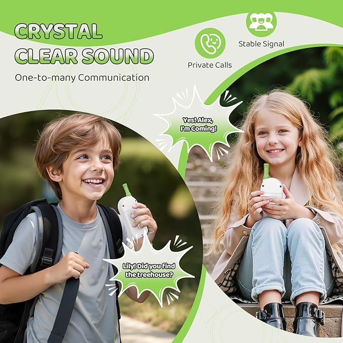 Walkie Talkies for Kids Toys: Toys for 3-12 Year Old Boys Girls - 22 Channels 2 Way Radio Toy with Backlit LCD Flashlight - 3 Miles Range for Outside/Camping/Hiking (2-Pack), Green