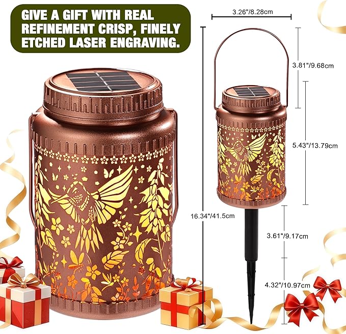 Cooo 4 Pack Solar Lanterns Outdoor Waterproof Hummingbird Red_Sage Solar Pathway Lights Landscape Path Christmas Gifts for Women Mom Grandma Outdoor Table Lamps Garden Yard Backyard Decor -Rose Gold