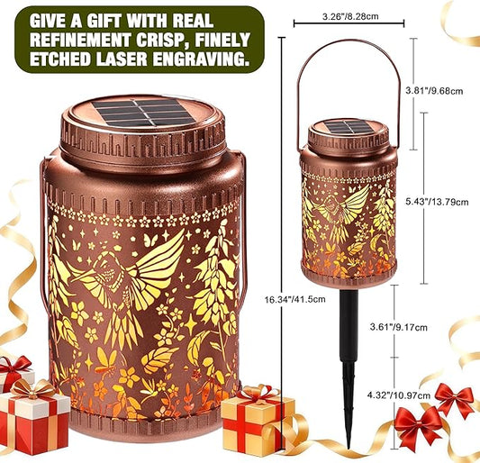 Cooo 6 Pack Solar Lanterns Outdoor Waterproof Hummingbird Red_Sage Solar Pathway Lights Landscape Path Christmas Gifts for Women Mom Grandma Outdoor Table Lamps Garden Yard Backyard Decor -Rose Gold