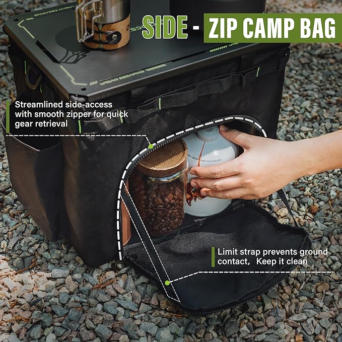 Alocs Camping Storage Bag, 30L Collapsible Tactical Tote Bag with IGT Top Panel – Usable as a Table, Camping Bag with Handles for Outdoor, Camping, BBQ, Picnic, Travel, Trunk Organizer