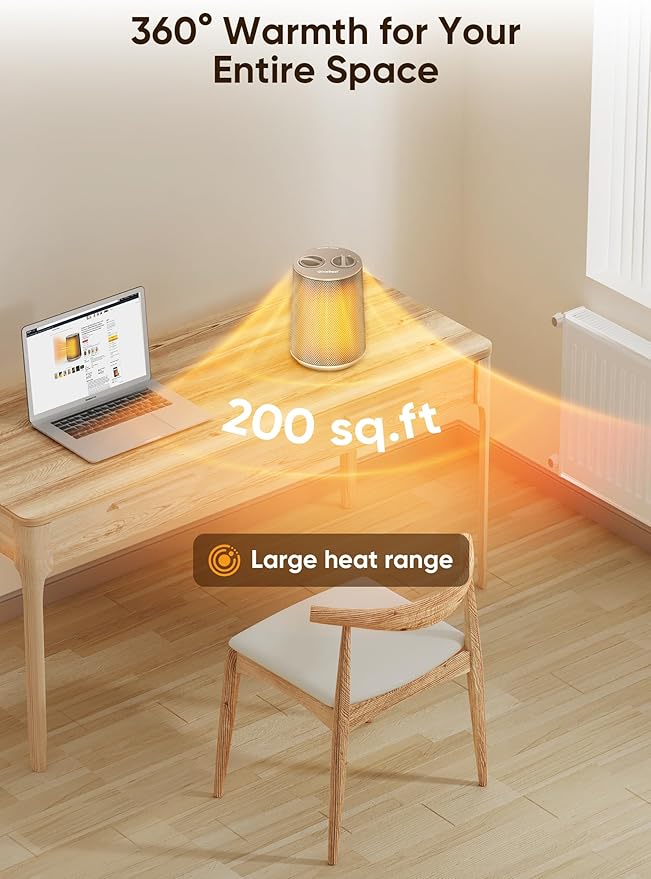 GiveBest Portable Space Heater – 1500W Quiet & Energy Efficient Overheat & Tip-Over Protection, Fast Heating PTC Technology, Ideal for Bedroom, Office & Desk Use, Gold