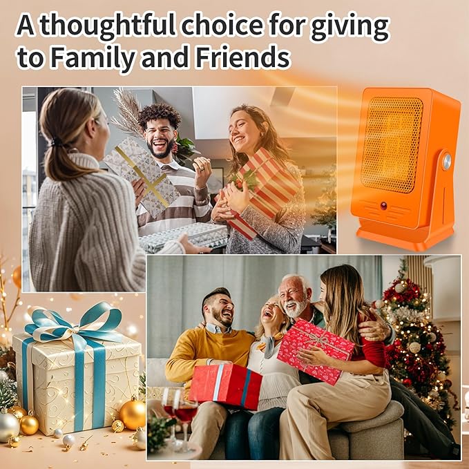 Portable Space Heaters for Indoor Use,Desktop Heater with 900W PTC 2s Fast Heating, 30° Adjustable Angle Design Small Electric Heater Lightweight for Personal, Office,Room,Orange