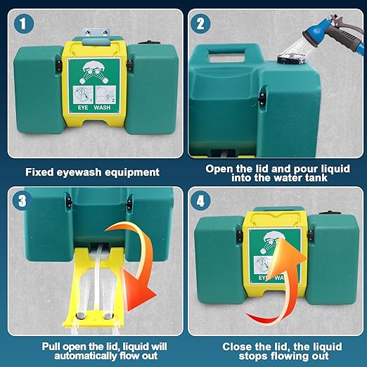 8 Gallon Eye Wash Station, Portable Eyewash Station OSHA-Approved, Wall Mounted Emergency Eyewash Station Kit with Dual Spray, First Aid Eye Wash Station for Factories, Laboratories (Blue)