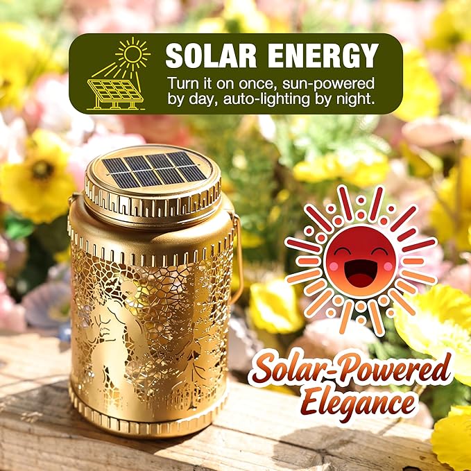 Cooo 4 Pack Solar Lanterns Outdoor Waterproof Bigfoot Sasquatch Christmas Trees Solar Pathway Lights Landscape Path Christmas Gifts for Women Mom Grandma for Outdoor Table Lamps Garden Yard Decor-Gold