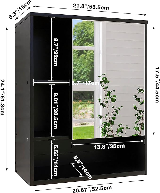SMIBUY Bathroom Mirror Cabinet Wall Mounted, Bamboo Space Saver Medicine Cabinet, Wall Hanging Over Toilet Storage Cabinet with Mirror Door and Adjustable Shelf (Black)