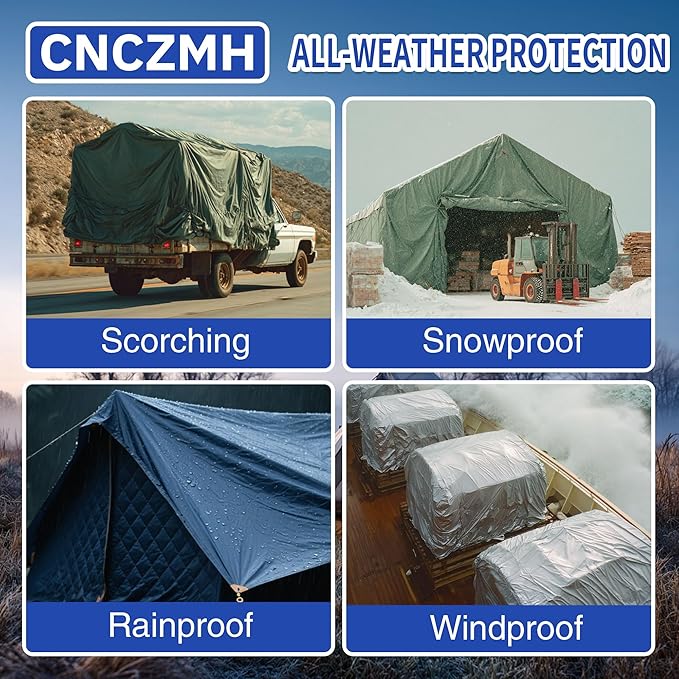 Heavy Duty Tarp Waterproof 12x20 Feet, 10 Mil Thick Green Poly Tarps Outdoor, Metal Grommets, Reinforced Edges, Multipurpose Tarpaulin Protective Cover for Camping, Boat, Swimming Pools, Car