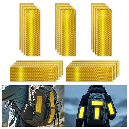 Non Fading Yellow Reflective Stickers 2 inch X 6 inch, Outdoor Waterproof High Visibility Warning Safety Adhesive Reflector Tape (50 Pcs)