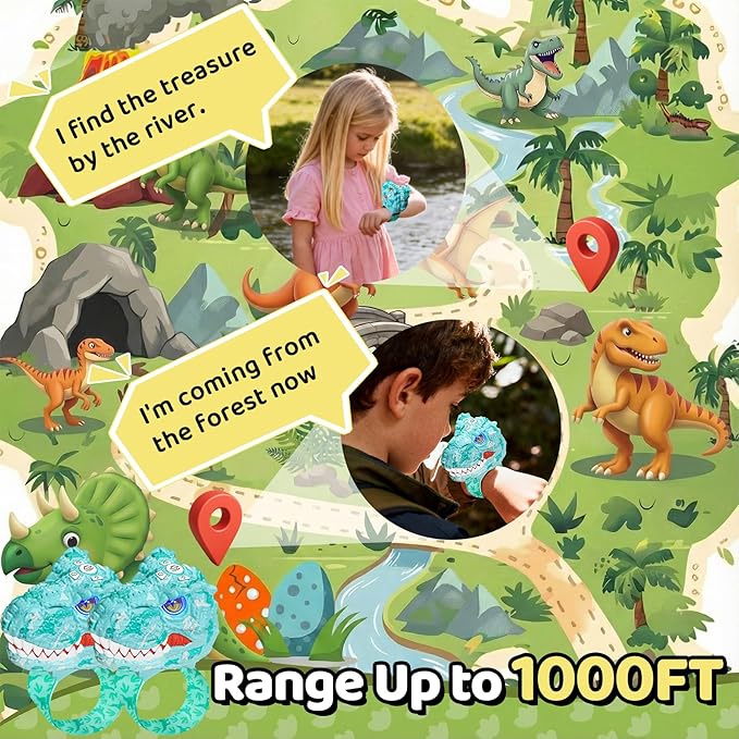 Vvinca Walkie Talkies for Kids 2 Pack - Dinosaur Toys for Boys Age 3-12 T-Rex Adjustable Wrist Strap Long Range Clear Sound Outdoor Camping Gears Christmas Stocking Stuffers Birthday Gifts, Blue