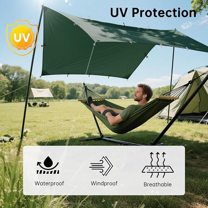FREE SOLDIER Camping Tarp Waterproof Portable Multifunctional Outdoor Traveling Awning Backpacking Shelter Rain Tarp (Lake Green 10×10.5ft)