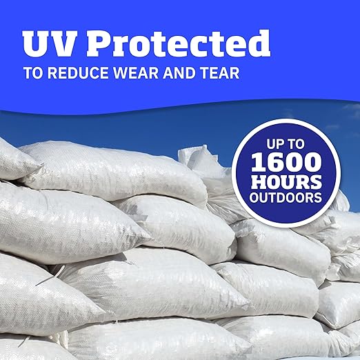 DURASACK Heavy Duty Sand Bags with Tie Strings Empty Woven Polypropylene Sandbags for Flood Control with 1600 Hours of UV Protection, 50 lbs Capacity, 14x26 inches, White, 12000 Count