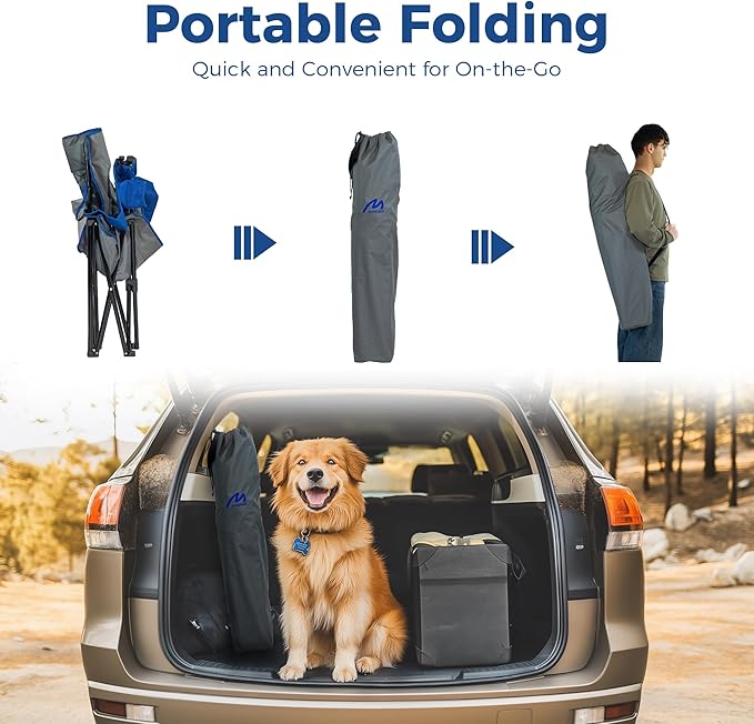 Oversized Padded Camping Chair, Heavy-Duty Steel Frame for 450 lbs Supports, Convenient 6-Can Cooler, Portable Carry Bag, Perfect for Outdoor, Beach, and Hiking (Gray & Sapphire Blue)