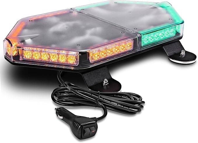 NanoFlare NFMB56 17" 12V 56W AMBER GREEN LED Strobe Mini Light Bar [SAE Class 1] [Magnet/Permanent Mount] Rooftop Rotating Safety Flashing Emergency Warning Beacon Lightbar for Firefighter Vehicle