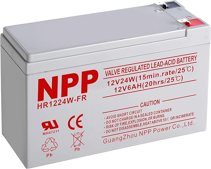 NPP HR1224W 12V 6Ah Rechargeable Battery – 12Volt 144Watts 24Watt/ Cell High Rate AGM Sealed Lead Acid UPS Battery Replacement for NS1250, Alarm System Emergency Light, Flame Retardant F2 Terminal