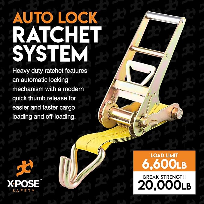 Ratchet Straps Heavy Duty 4" x 30' – 20,000 lbs Break Strength Tie Down Straps with Double J Hooks, Ratcheting Cargo Straps for Truck, Trailer, Kayak, Motorcycle & Moving – 10 Pack