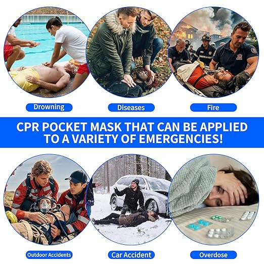 CPR Face Shield with Keyring (6 Pack), CPR Pocket Mask for Emergency Kit, First-Aid and Training with One-Way Valve by Frontline (Red)