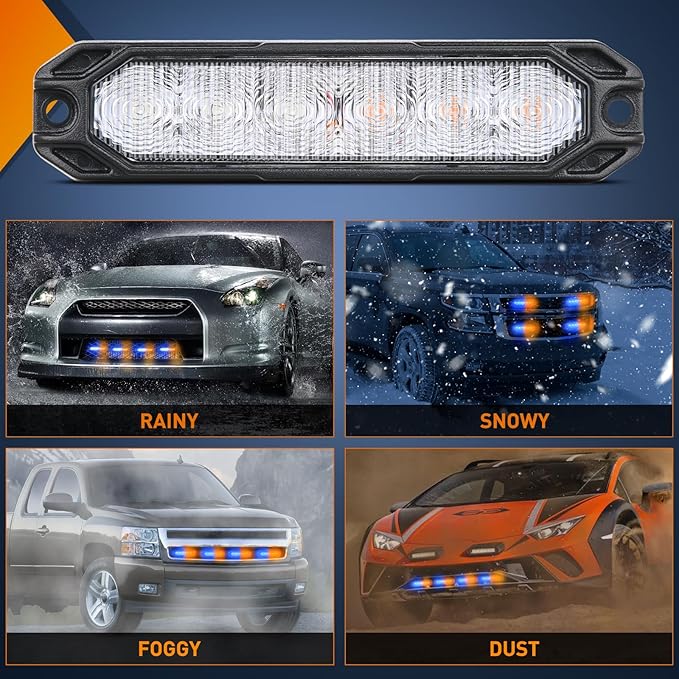 Nilight 6LED Emergency Strobe Lights 4PCS Ultra slim Surface Mount Hazard Caution Light bar 12-24V Sync Feature Warning Flashing kit for Truck Car Vehicle ATV SUV UTV Yellow and Blue