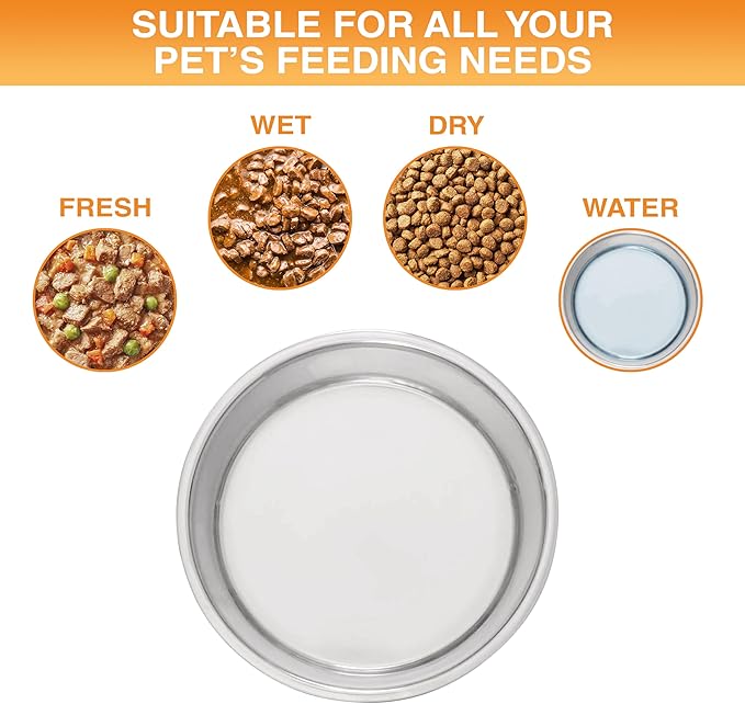 Neater Pet Brands Stainless Steel Dog Bowls with Non-Slip Rubber Bottom – Set of 2, 8 Cup (64 oz), Black - Heavy Duty Metal Dog Bowl, Dishwasher Safe, Food or Water Bowl, Ideal for Large Dogs