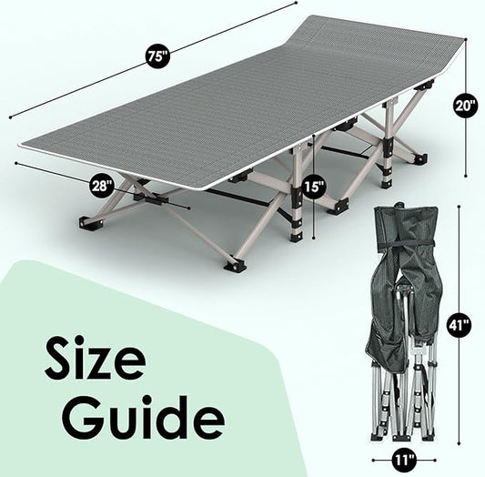 Suteck Camping Cot, Folding Camping Cot Bed for Adults Sleeping 1200D Double Layer Oxford Portable Folding Outdoor Cots for Camping W/Soft Pad Carry Bag for Home Office Nap Beach Travel, 500LBS,Purple