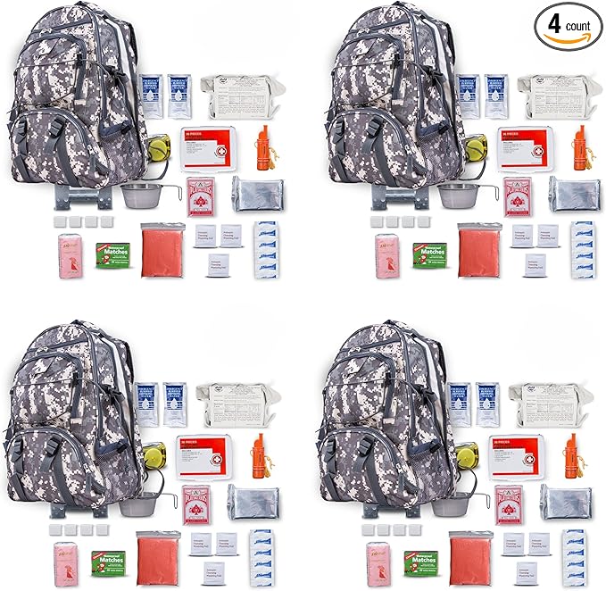 Family 4 Pack - B72 - Pro Series Deluxe Camo 72 Hour Emergency Backpack Survival Kit for 1 Person | Survival Kit for Wildfires, Earthquake, Tornado, Hurricane, and Other Emergencies