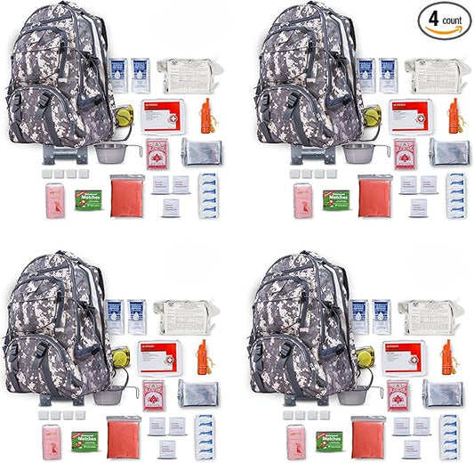 Family 4 Pack - B72 - Pro Series Deluxe Camo 72 Hour Emergency Backpack Survival Kit for 1 Person | Survival Kit for Wildfires, Earthquake, Tornado, Hurricane, and Other Emergencies