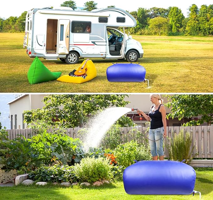 Heavy-Duty Water Storage Bladder - 87.2Gal/330L with Stainless Steel Fittings, Leak-Proof & Durable Cistern – Portable Tank for Emergency, Farming, Camping, and RV Use