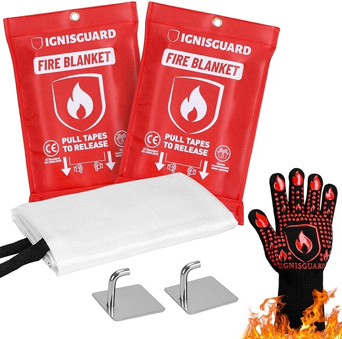 Fire Blankets Emergency for Home, 2 Pack 40"x40", Fiberglass Emergency Fire Blanket for Home and Kitchen, RV, Fireplace, Camping, Grill, Office, Warehouse