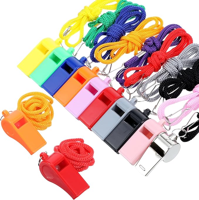 10-Pack Whistle Emergency Set - Lifeguard Whistle, Whistles Bulk for Coaches, Coaches Whistles with Lanyard - Durable Plastic & Stainless Steel