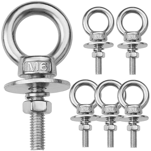 6 Pack M6 Stainless Steel Eye Bolts with Nuts, 1/4" x 1" Long Lifting Ring Eye Bolt， Eye Bolts Heavy Duty for Hang Tie Down Outdoor (6, M6x26mm (1/4"x1"))