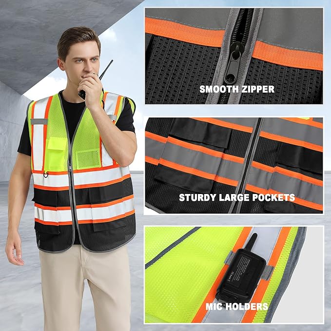 BeautyWill Custom Logo Safety Vest Class 2 High Visibility Reflective Vest for Men - Personalized Logo Team Vest