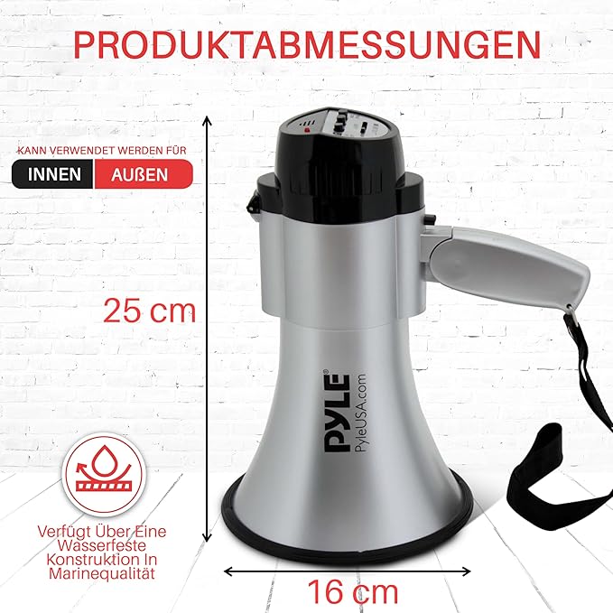 Pyle Portable Megaphone Speaker Siren Bullhorn - Compact and Battery Operated with 30 Watt Power, Microphone, 2 Modes, PA Sound and Foldable Handle for Cheerleading and Police Use - PMP33SL (Silver)