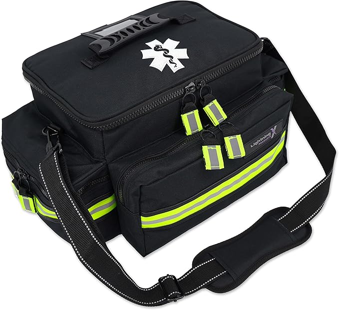 Lightning X Products Lightning X Mid-Sized First Responder EMT Bag | LXMB25 Fully Stocked Aid Kit w/ 200+ BLS Supplies - Black