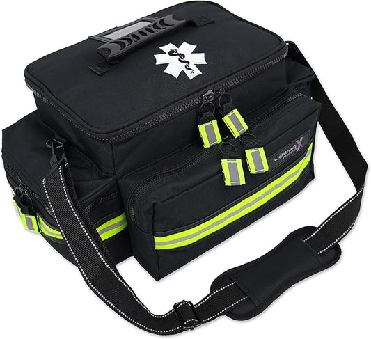 Lightning X Products Lightning X Mid-Sized First Responder EMT Bag | LXMB25 Fully Stocked Aid Kit w/ 200+ BLS Supplies - Black