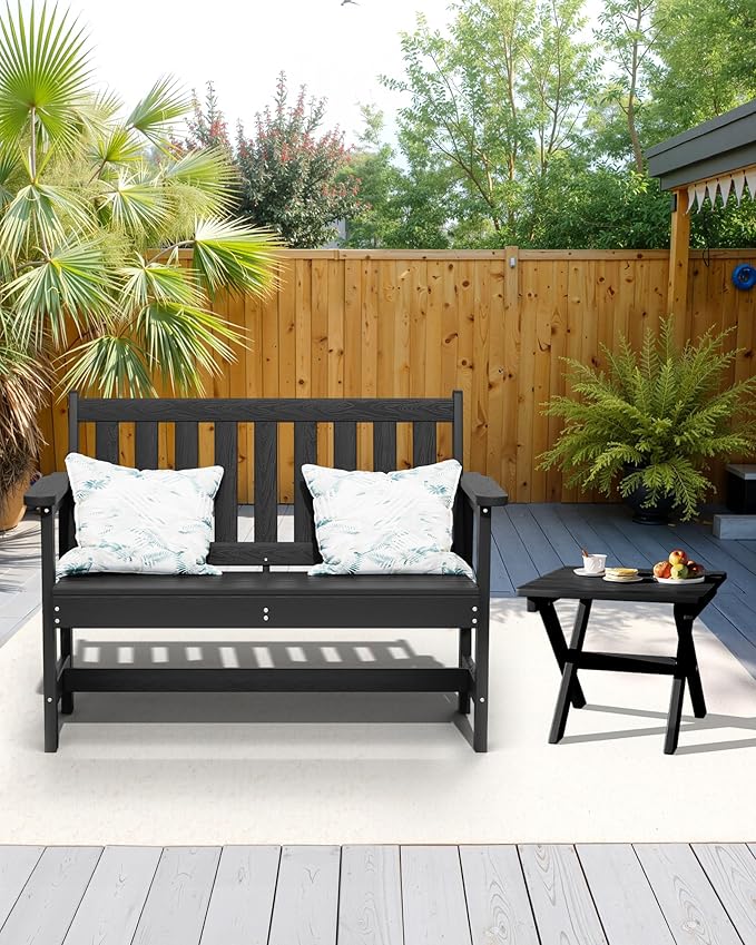 SERWALL Folding Outdoor Side Table Set of 2, Portable Adirondack Side Table, Black