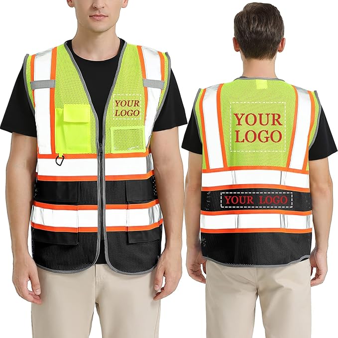 BeautyWill Custom Logo Safety Vest Class 2 High Visibility Reflective Vest for Men - Personalized Logo Team Vest