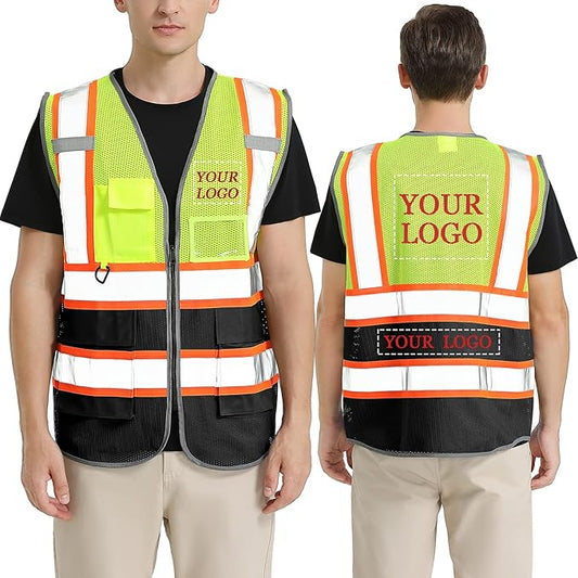 BeautyWill Custom Logo Safety Vest Class 2 High Visibility Reflective Vest for Men - Personalized Logo Team Vest