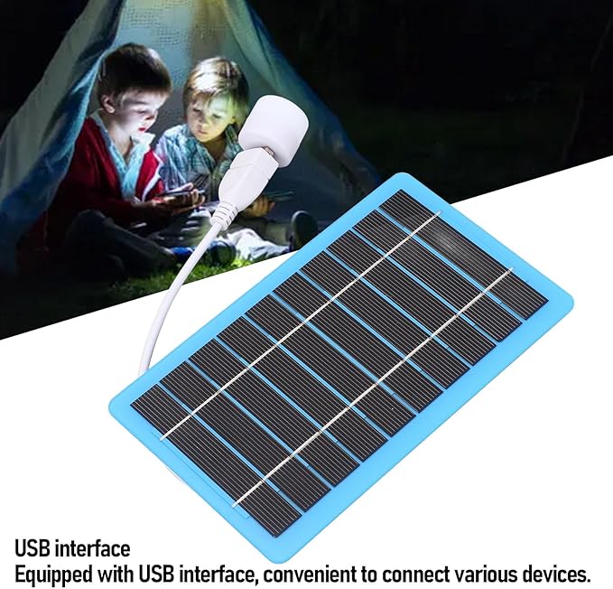 SIXRUN 5W Portable Solar Panel USB Solar Charger Foldable Charger with USB Light for Outdoor Camping Hiking Emergency Phone Charging