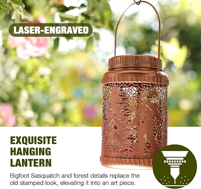 Cooo 2 Pack Solar Lanterns Outdoor Waterproof Bigfoot Sasquatch Christmas Trees Solar Pathway Lights Landscape Path Christmas Gifts for Women Mom Grandma Outdoor Table Lamp Garden Yard Decor-Rose Gold