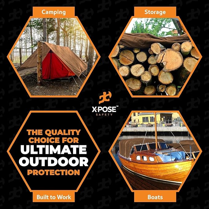 Multipurpose Protective Cover Brown Poly Tarp 40' x 40' - Bulk Half Pallet (27 Pack) Durable, Water Resistant, Weather Resistant - 5 Mil Thick Polyethylene - by Xpose Safety