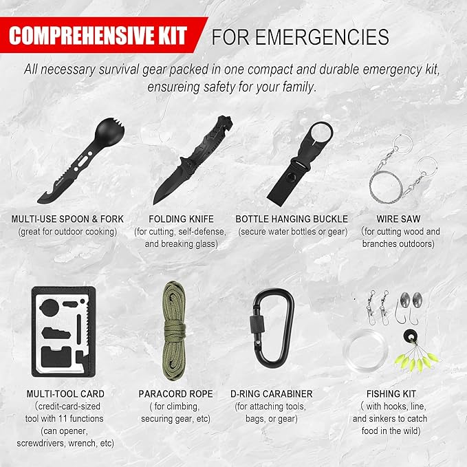 Gifts for Men Christmas 146Pcs Survival Kit First Aid Kit, Emergency Kit with Survival Tools, Medical Supplies for Camping, Travel, Outdoor Adventure
