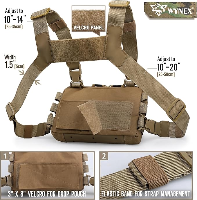 WYNEX Tactical Chest Rig Pack for Men, Running Chest Bag with Front Loop Recon Chest Rigs for Hunting Outdoor EDC